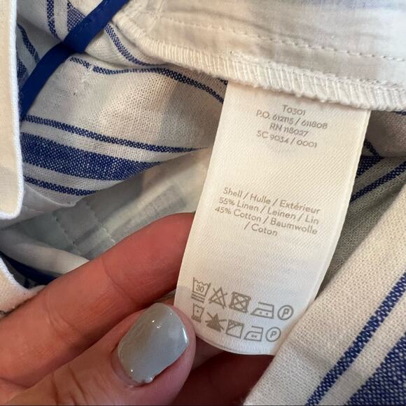 Boden St. Ives Linen Blend Paper Bag Shorts Blue & White Stripes NO BELT size 10 - Picture 10 of 13